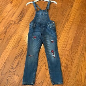 Justice kids bib overalls with patches & distress